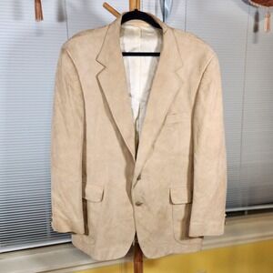 Vintage Silver Loom 46R $250 Beige Suede Leather Two Button Classic Blazer Coat
